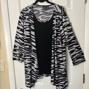 Chico’s travelers open cardigan zebra layered attached tank top lightweight sz2